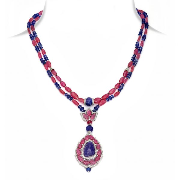 Art Deco Ruby Tanzanite Pendant Necklace